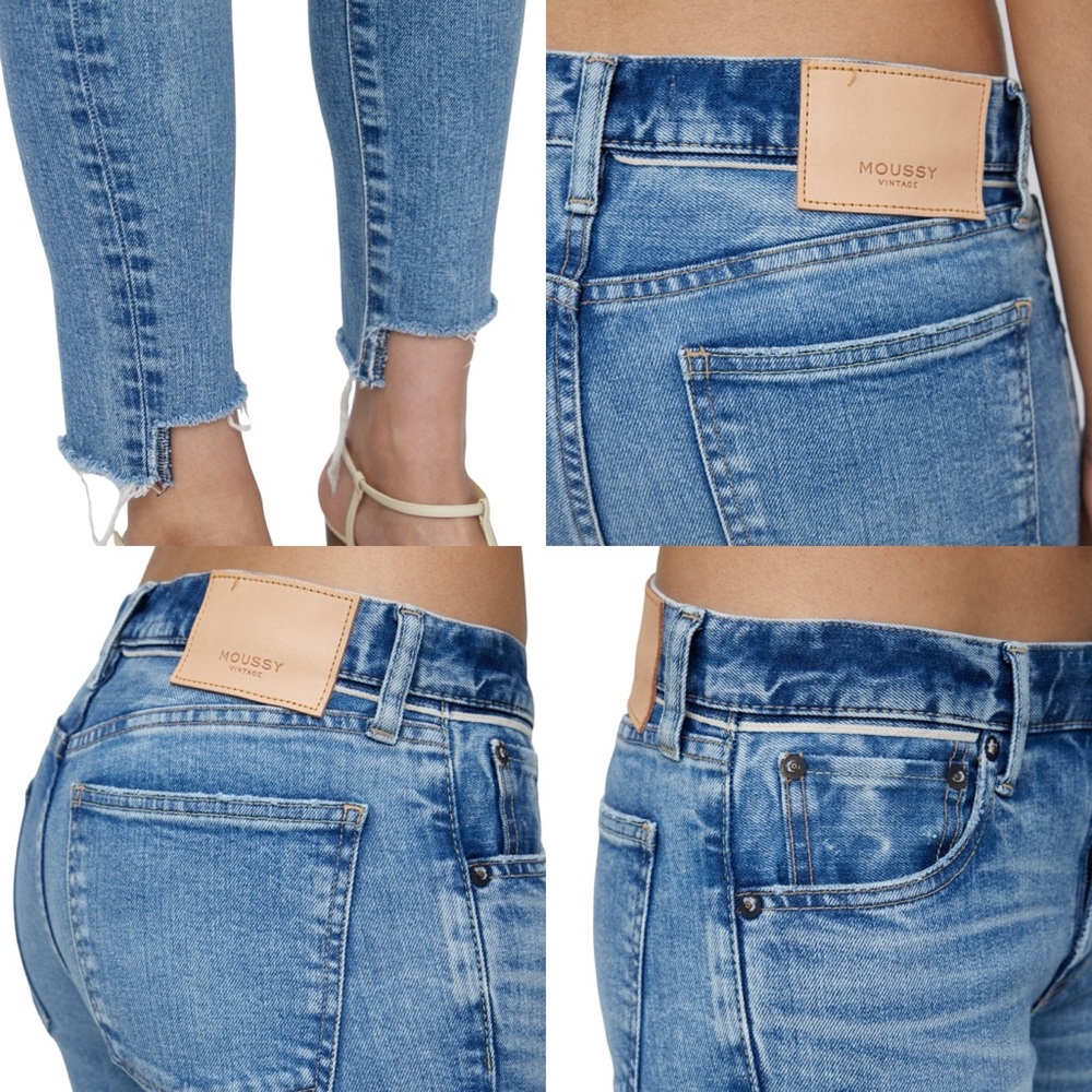 Moussy Vintage Blossom Skinny Jeans Light Blue Mid-Rise Raw Step Hem Wom… - Picture 9 of 16